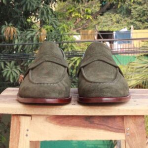 Handmade Green Suede Loafers Shoe - leathersguru