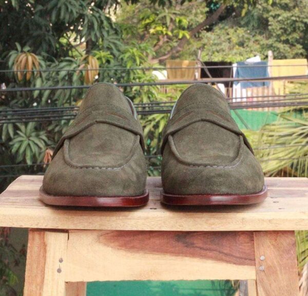 Handmade Green Suede Loafers Shoe - leathersguru