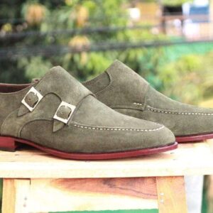 Men's Green Suede Monk Shoe - leathersguru