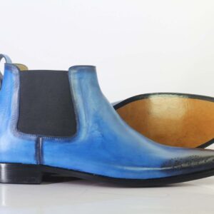 Bespoke Sky Blue&Black Chelsea Leather Boots - leathersguru