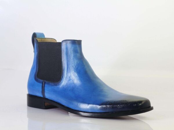 Men's Blue Brogue Toe Chelsea Leather Boots - leathersguru