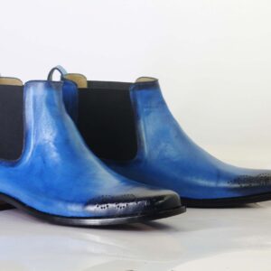 Bespoke Sky Blue&Black Chelsea Leather Boots - leathersguru