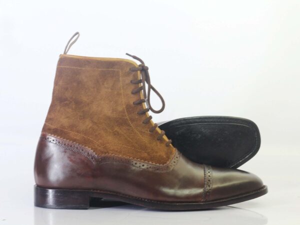 Bespoke Brown Burgundy Leather Suede Cap Toe Ankle Lace Up Boot - leathersguru