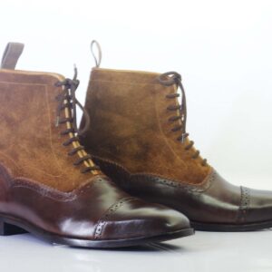 Bespoke Brown Burgundy Leather Suede Cap Toe Ankle Lace Up Boot - leathersguru