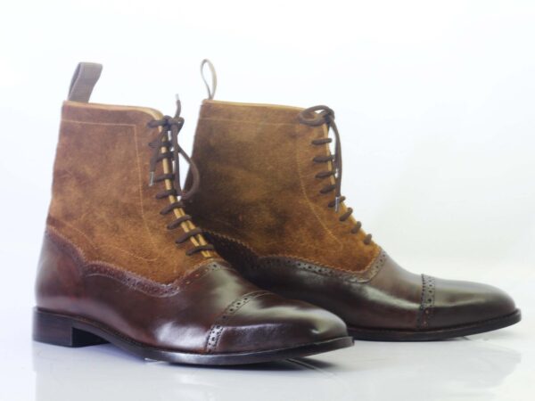 Bespoke Brown Burgundy Leather Suede Cap Toe Ankle Lace Up Boot - leathersguru