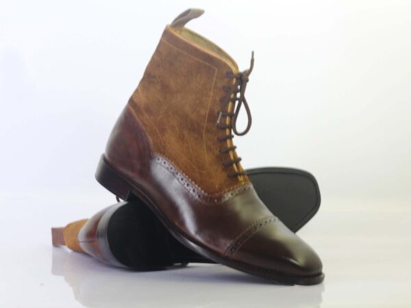 Bespoke Brown Burgundy Leather Suede Cap Toe Ankle Lace Up Boot - leathersguru