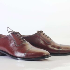 Men's Burgundy Cap Toe Lace Up Leather Shoe - leathersguru