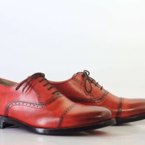 Men's Pink Cap Toe Lace Up Leather Shoe - leathersguru