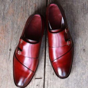 Men's Burgundy Leather Monk Shoe - leathersguru