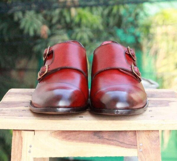 Men's Burgundy Leather Monk Shoe - leathersguru
