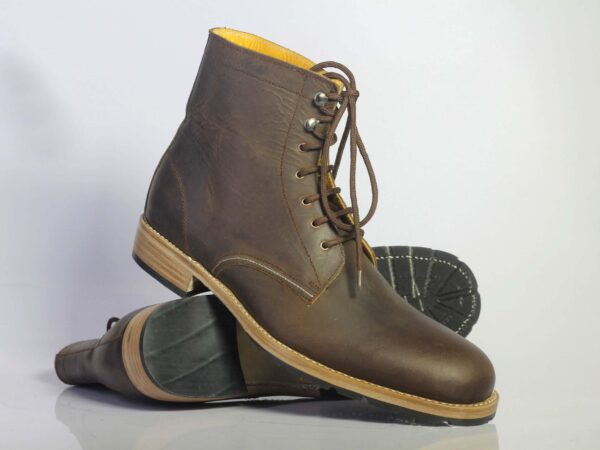 Bespoke Brown Leather Ankle High Lace Up Boots - leathersguru