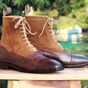 Handmade Brown Beige Ankle Boots For Men - leathersguru