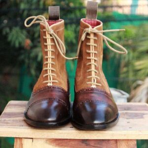 Handmade Brown Beige Ankle Boots For Men - leathersguru