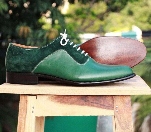 Men's Green Leather Suede Shoe - leathersguru