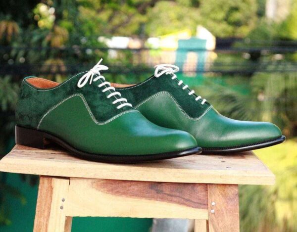 Men's Green Leather Suede Shoe - leathersguru