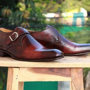 Men's Two Tone Brown Monk Leather Shoes - leathersguru