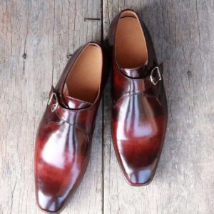 Men's Two Tone Brown Monk Leather Shoes - leathersguru