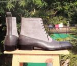 Handmade Gray Ankle High Leather Boot for Men's - leathersguru
