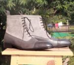 Handmade Gray Ankle High Leather Boot for Men's - leathersguru