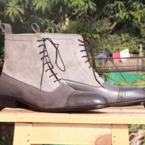 Handmade Gray Ankle High Leather Boot for Men's - leathersguru
