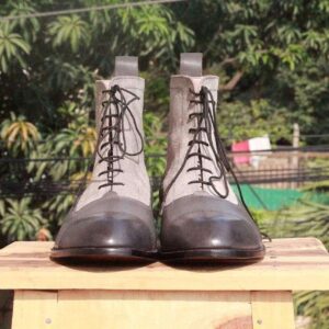 Handmade Gray Ankle High Leather Boot for Men's - leathersguru
