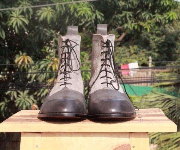 Handmade Gray Ankle High Leather Boot for Men's - leathersguru