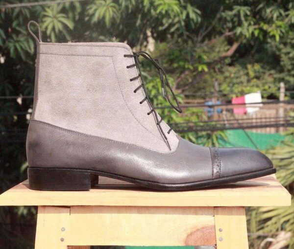 Handmade Gray Ankle High Leather Boot for Men's - leathersguru