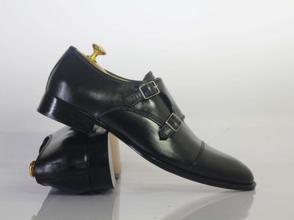 Bespoke Black Leather Monk Strap Shoe for Men's - leathersguru