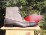 Handmade Gray Ankle High Leather Boot for Men's - leathersguru