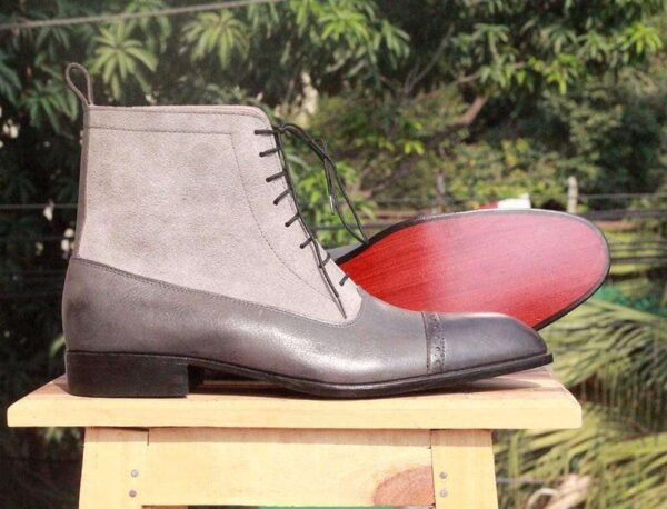 Handmade Gray Ankle High Leather Boot for Men's - leathersguru