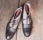 Handmade Gray Ankle High Leather Boot for Men's - leathersguru
