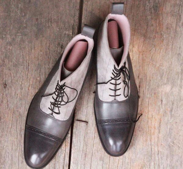 Handmade Gray Ankle High Leather Boot for Men's - leathersguru