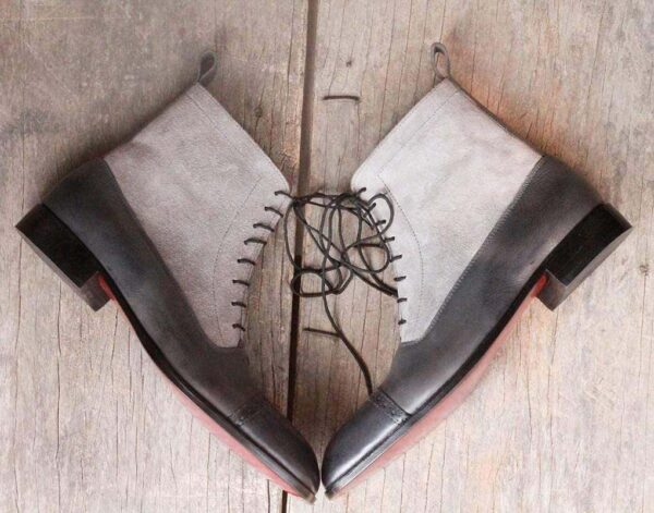 Handmade Gray Ankle High Leather Boot for Men's - leathersguru