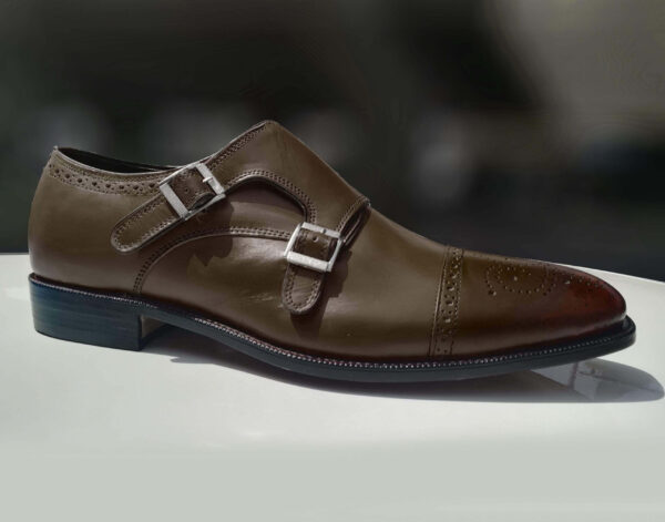 Handmade Brown Monk Strap Leather Shoe - leathersguru