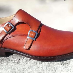 Handmade Brown Double Monk Strap Leather Shoe - leathersguru