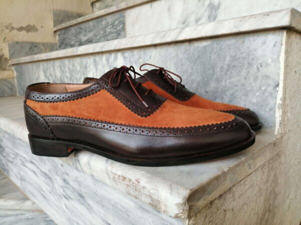 Handmade Men's Black Brown Leather Suede Round Toe Shoes - leathersguru