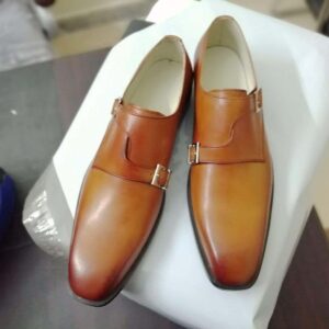 Handmade Tan Color Double Monk Leather Shoes - leathersguru
