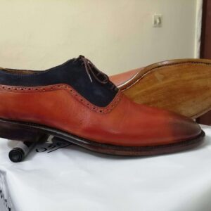 Handmade Brown Black Leather Suede Brogue Shoe - leathersguru