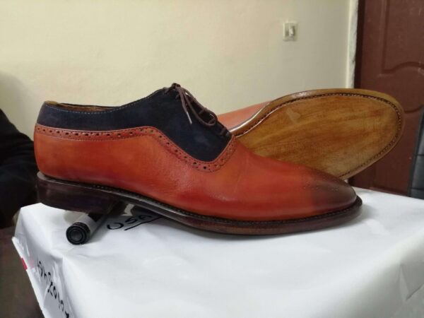 Handmade Brown Black Leather Suede Brogue Shoe - leathersguru