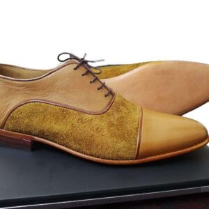 Handmade Tan Suede Leather Cap Toe Shoes - leathersguru