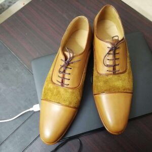 Handmade Tan Suede Leather Cap Toe Shoes - leathersguru
