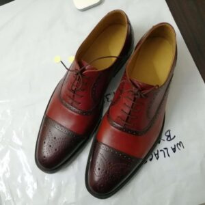 Handmade Burgundy Brown Leather Cap Toe Brogue Shoe - leathersguru