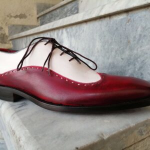 Bespoke Burgundy White Leather Wing Tip Shoe for Men - leathersguru