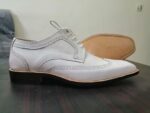 Handmade White Leather Wing Tip Brogue Shoes - leathersguru