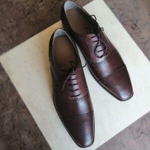 Handmade Maroon Leather Cap Toe Shoe - leathersguru