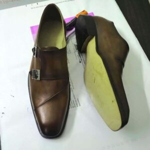 Handmade Brown Color Double Monk Leather Shoe - leathersguru