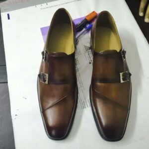 Handmade Brown Color Double Monk Leather Shoe - leathersguru