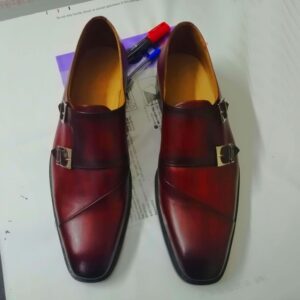 Handmade Burgundy Monk Strap Leather Shoe - leathersguru