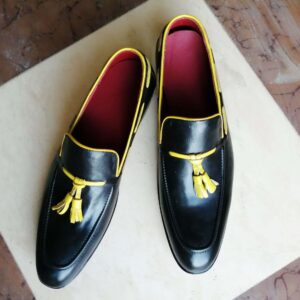 Bespoke Yellow & Black Tussle Loafer Leather Shoe for Men's - leathersguru