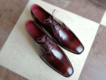 Handmade Burgundy Lace Up Derby Leather Shoe - leathersguru